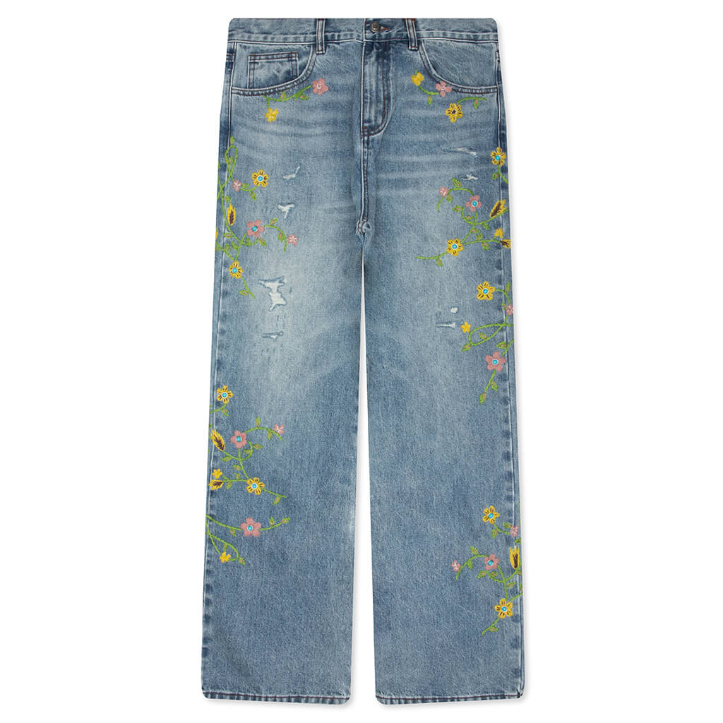 Majestic Floral Denim Pants - Blue