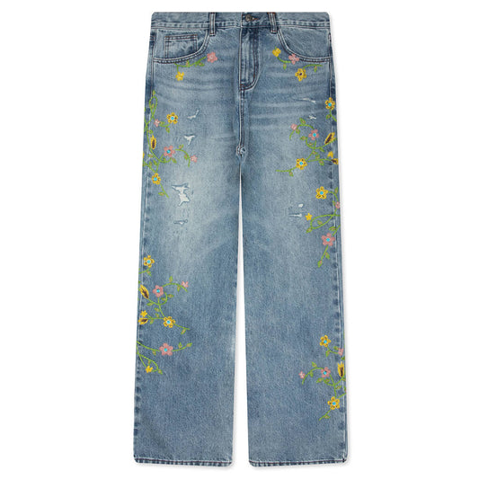 Majestic Floral Denim Pants - Blue