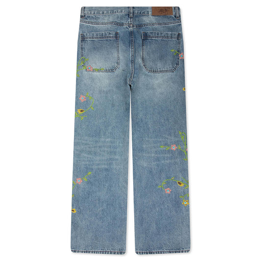 Majestic Floral Denim Pants - Blue