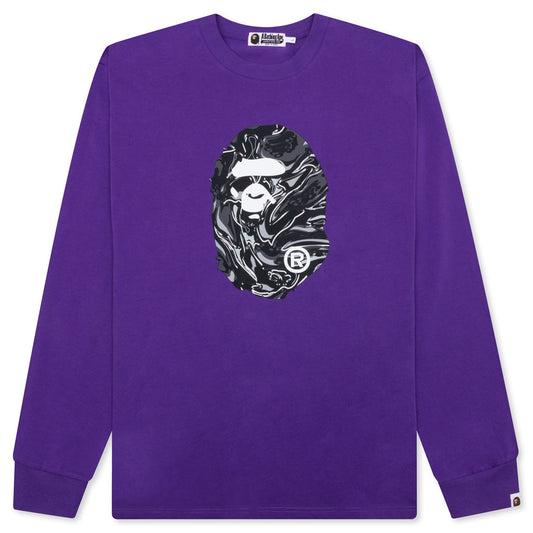 Marbling Camo Ape Head Relaxed Fit L/S Tee - Purple