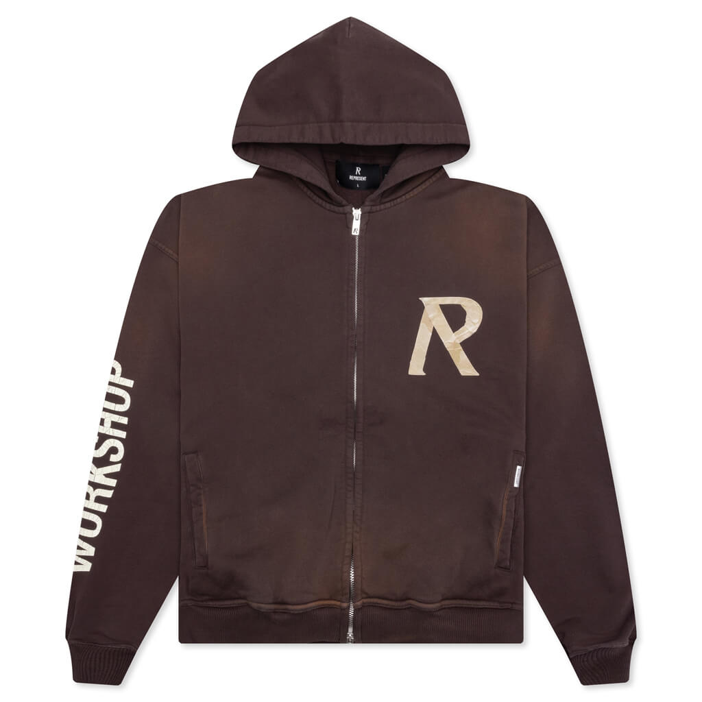 Masking Tape Initial Zip Hoodie - Cedar