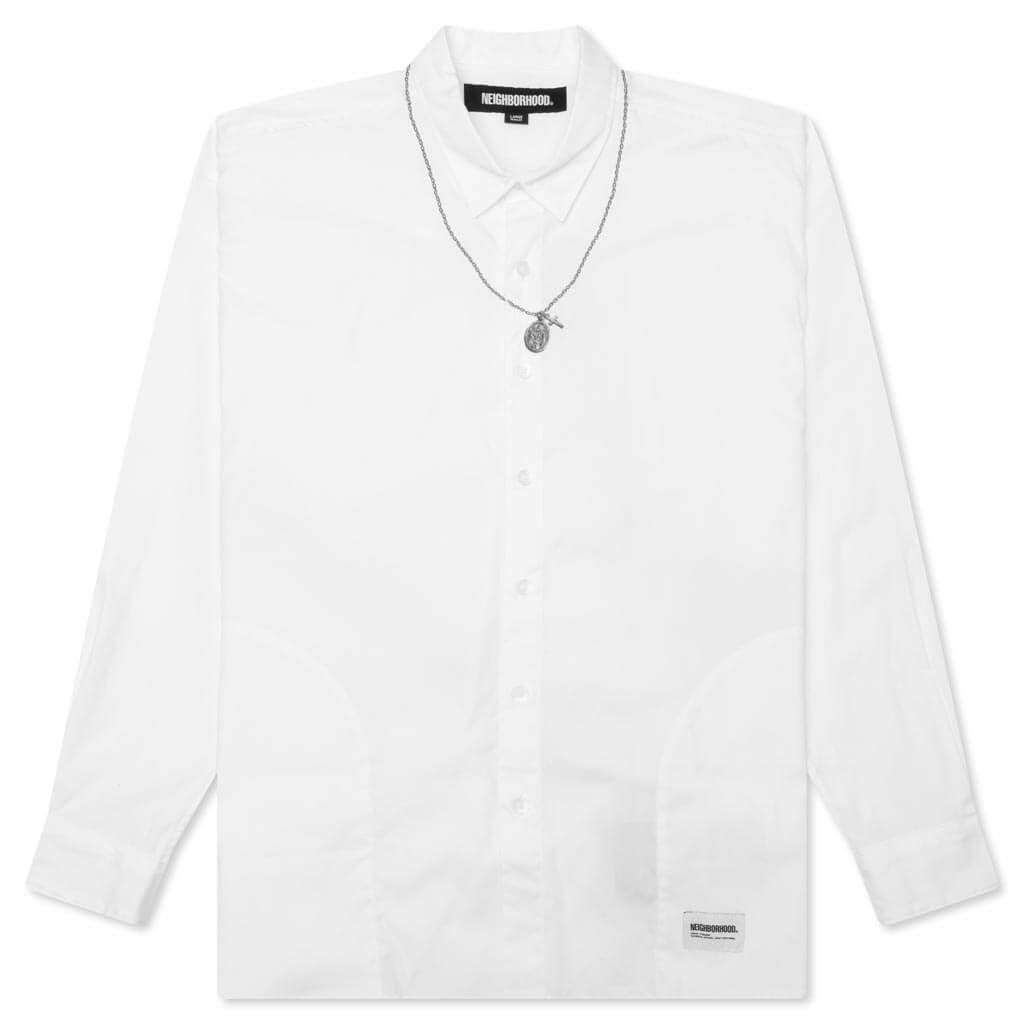 Medal & Cross Embroidery L/S Shirt - White