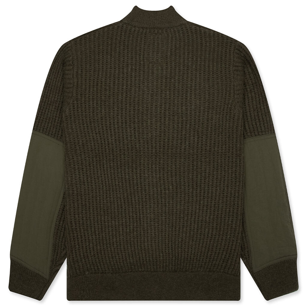 Military Patch Zip Sweater - Green