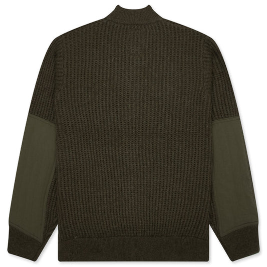 Military Patch Zip Sweater - Green