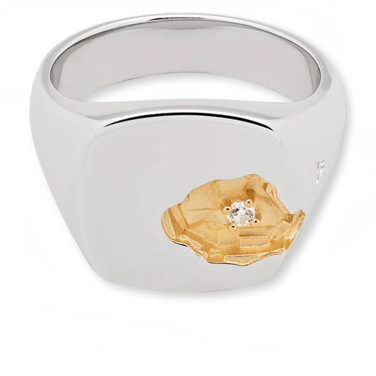 Mined Ring Large Diamond - S925 Sterling Silver with 18K Gold Plating