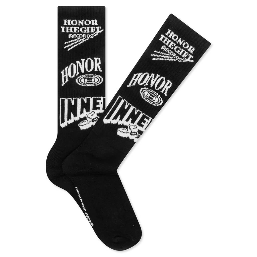 Mixed Graphic Ribbed Sock - Black