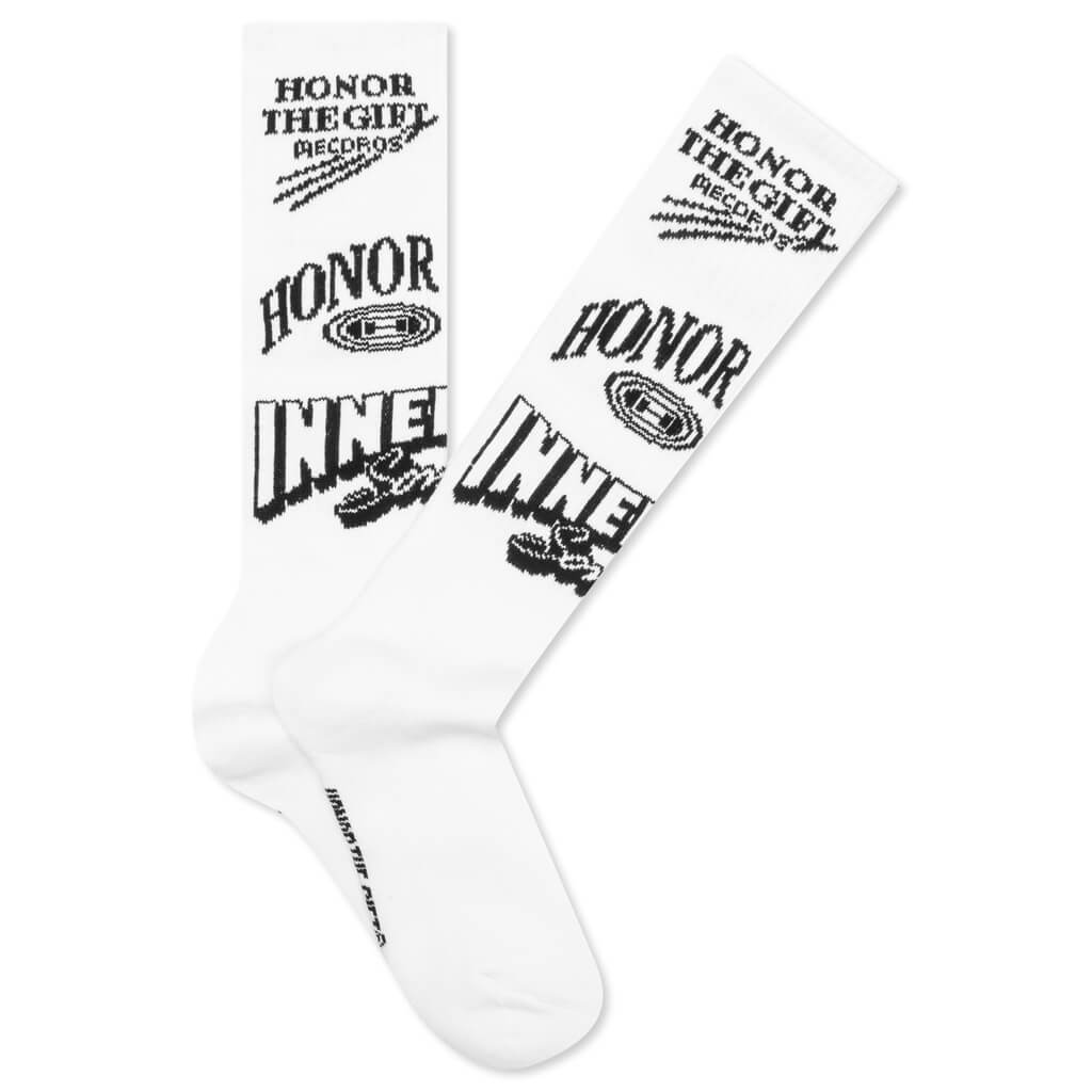 Mixed Graphic Ribbed Sock - White
