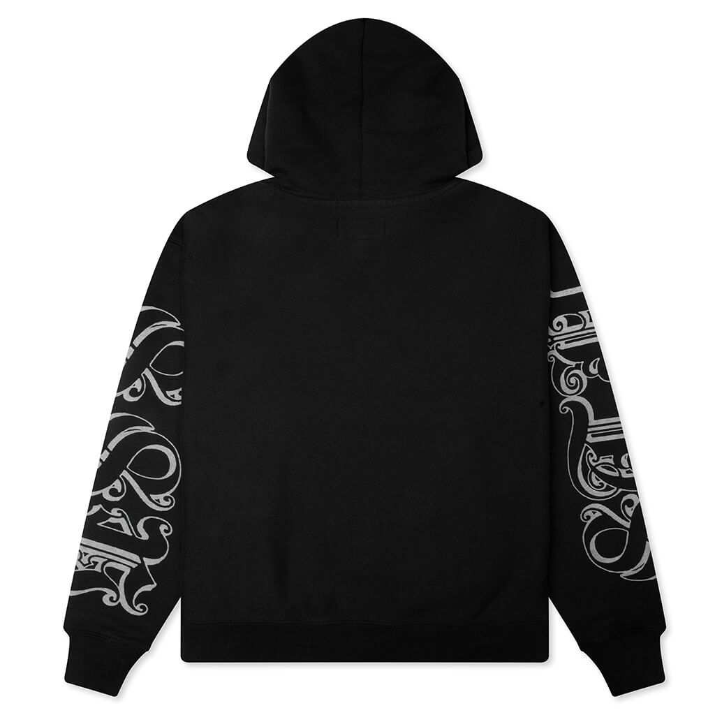 Motif Print Hoodie - Black
