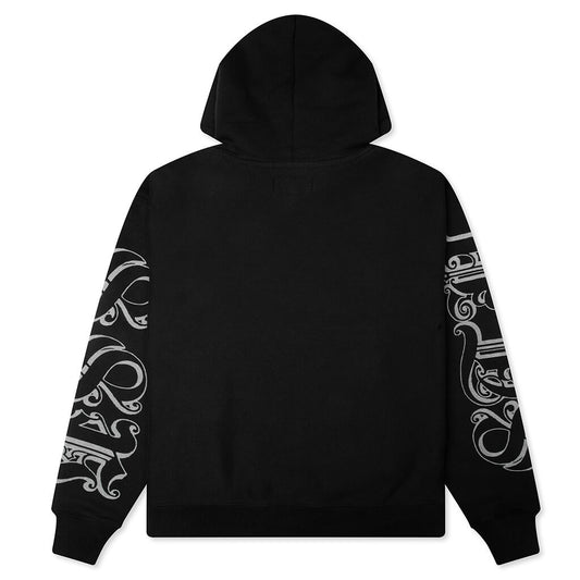 Motif Print Hoodie - Black