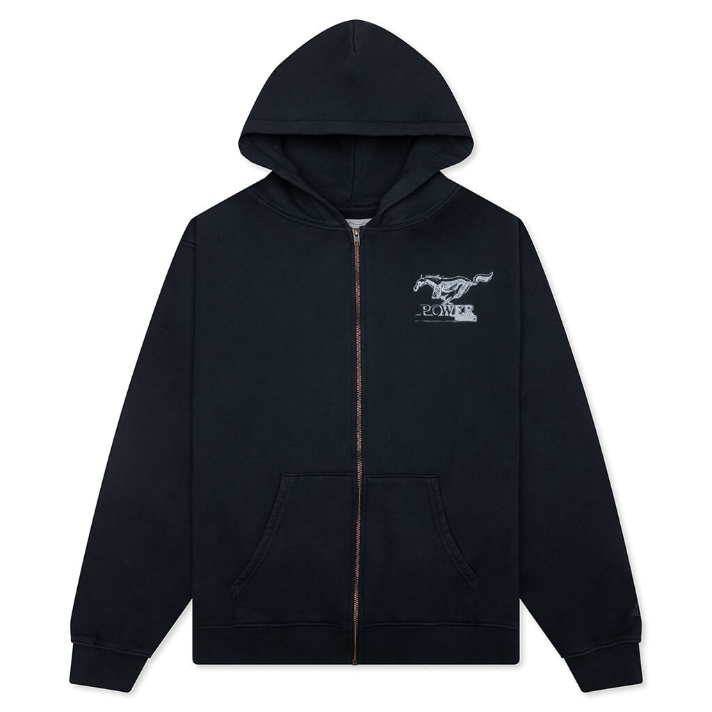 Mustang Cross Zip Up Hoodie - Washed Black