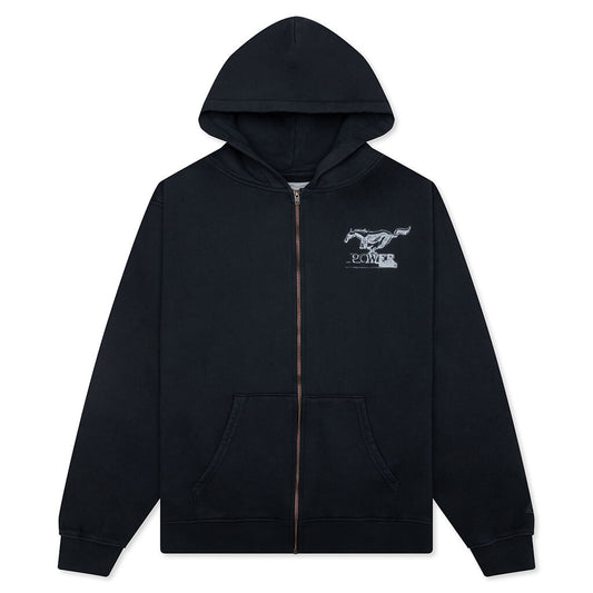 Mustang Cross Zip Up Hoodie - Washed Black