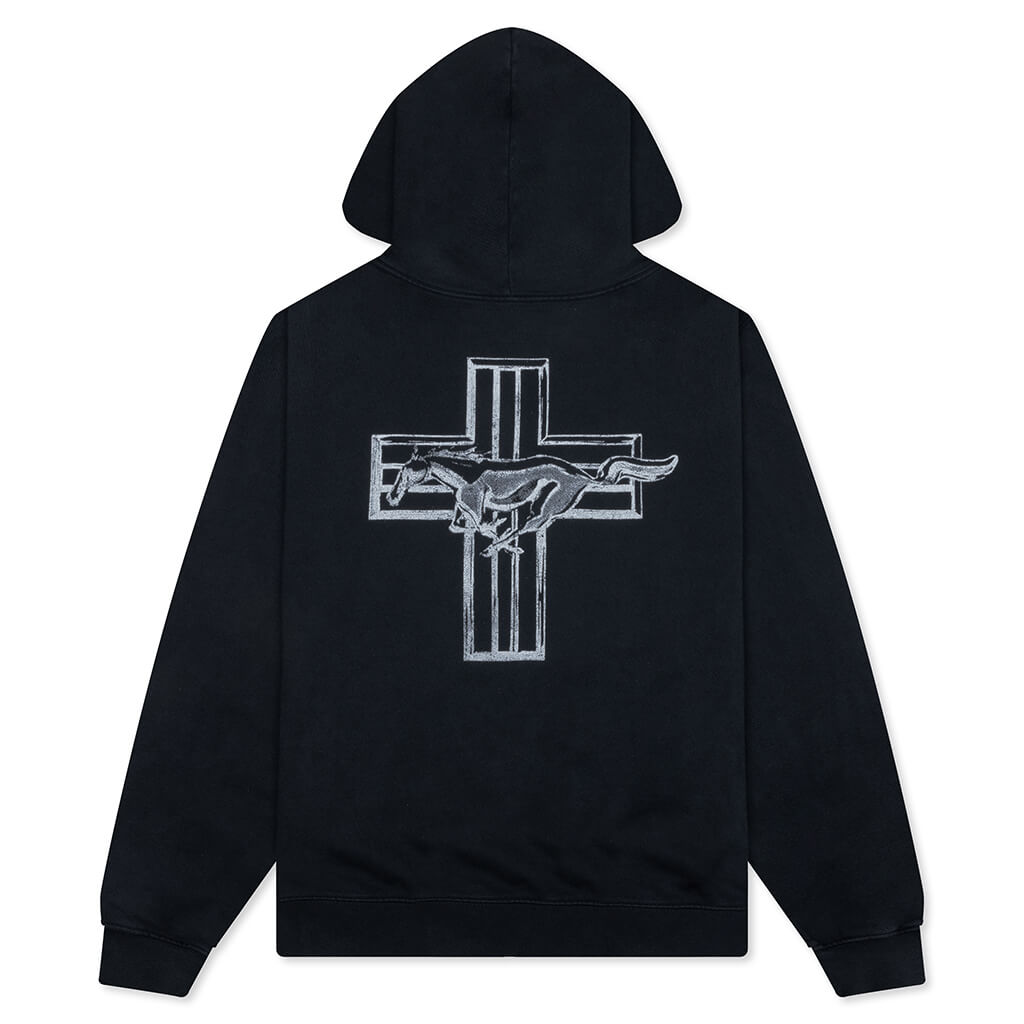 Mustang Cross Zip Up Hoodie - Washed Black