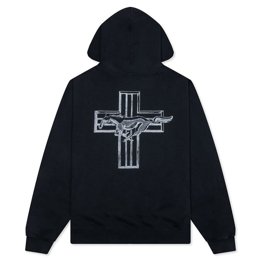 Mustang Cross Zip Up Hoodie - Washed Black