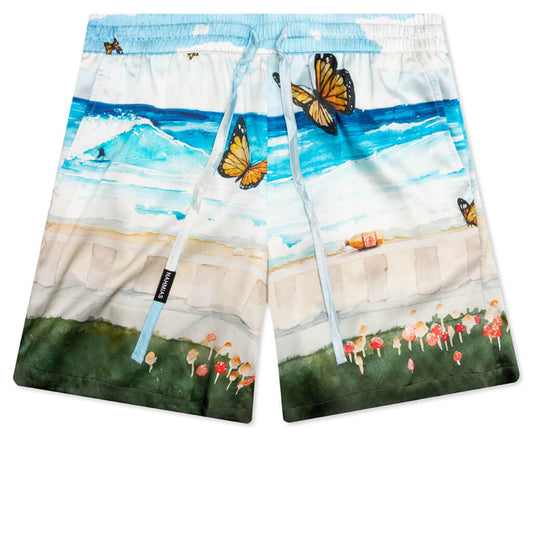 Butterfly Beach Silk Shorts - Blue Multi