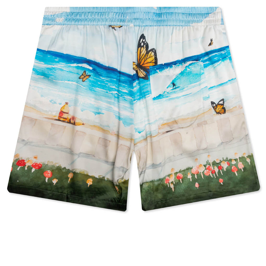Butterfly Beach Silk Shorts - Blue Multi
