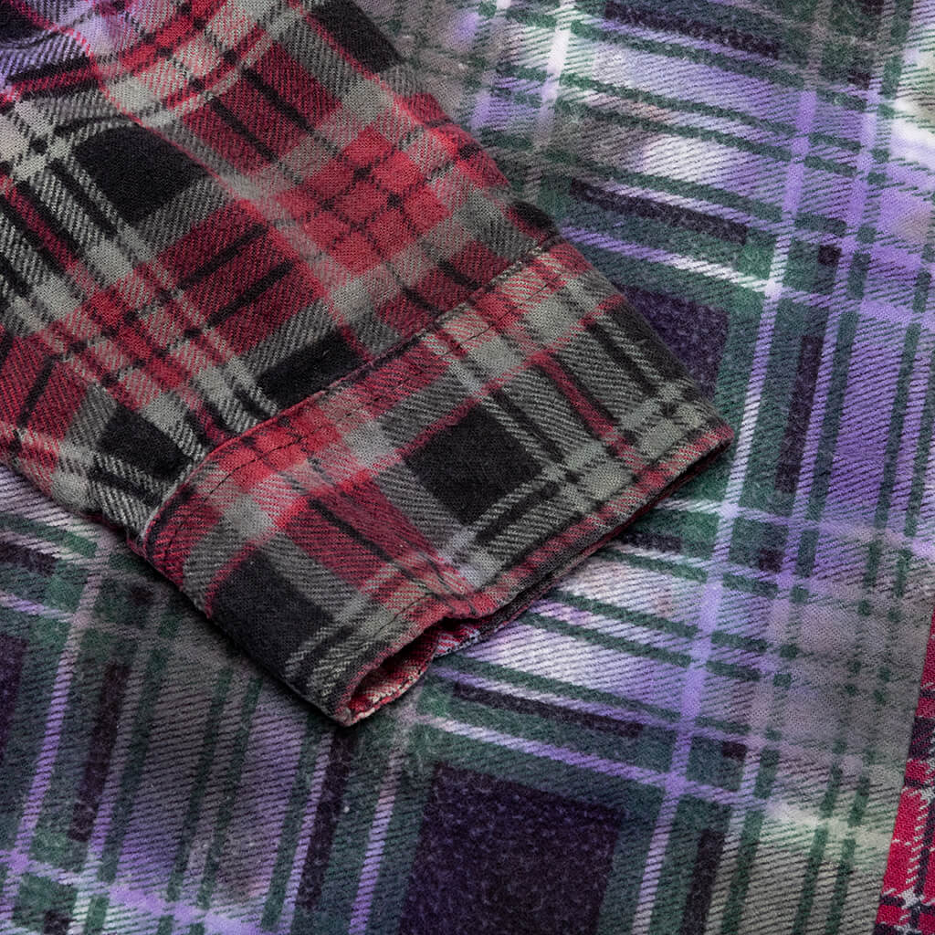 7 Cuts Tie Dye Wide Flannel Shirt - Assorted