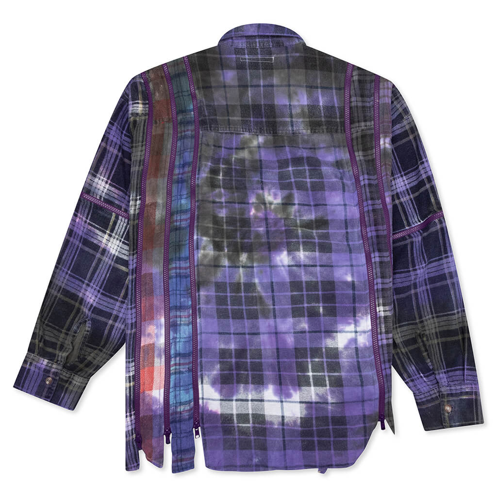 7 Cuts Tie Dye Zipped Wide Flannel Shirt - Assorted