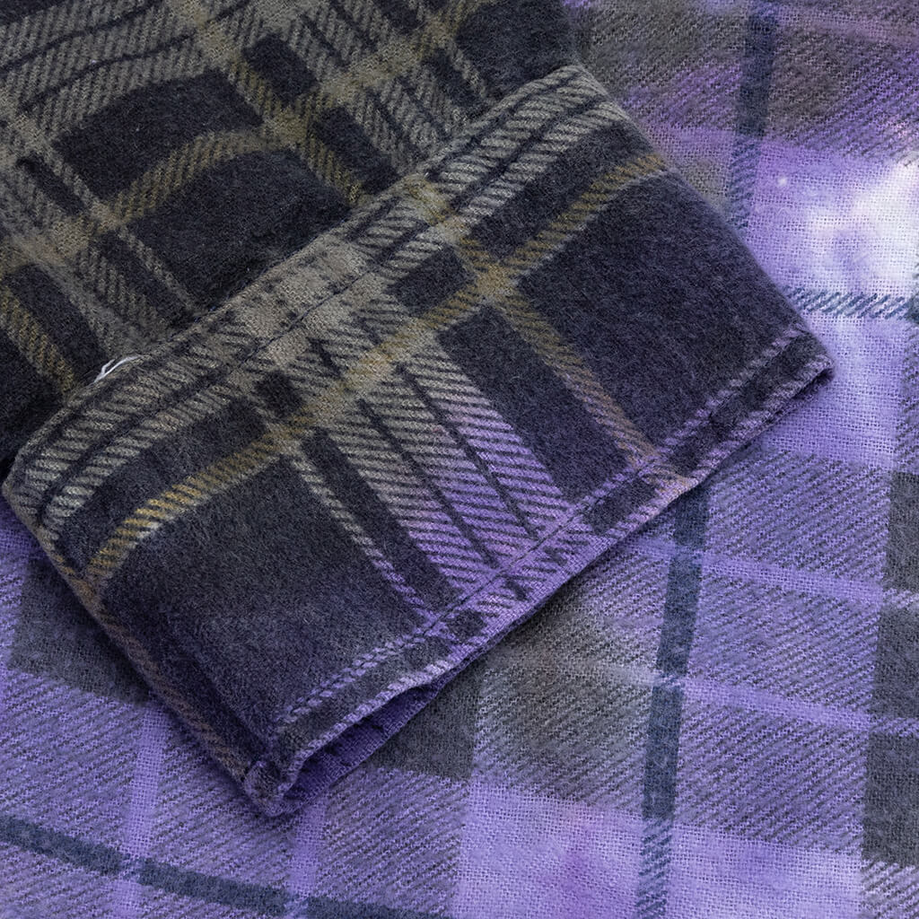 7 Cuts Tie Dye Zipped Wide Flannel Shirt - Assorted