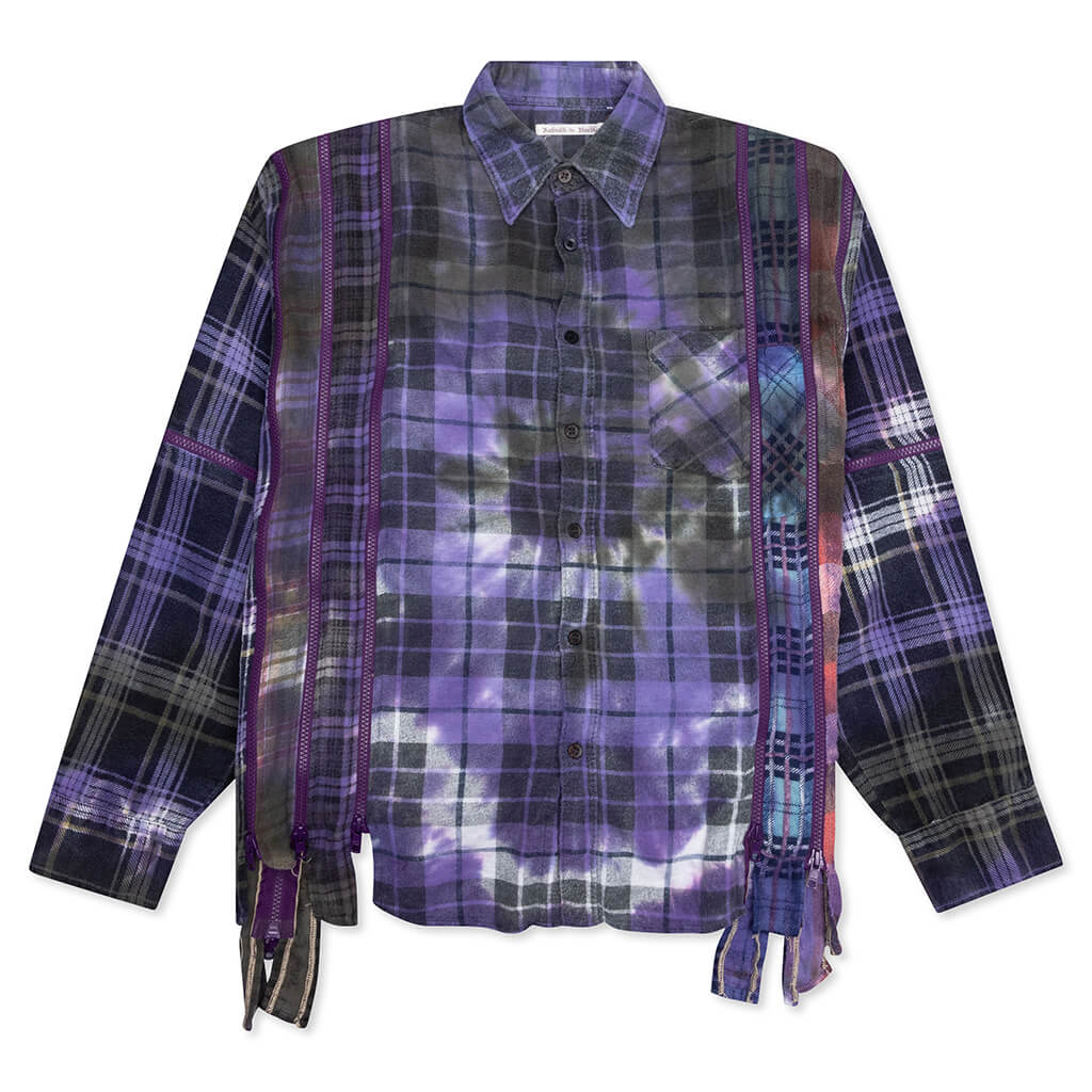 7 Cuts Tie Dye Zipped Wide Flannel Shirt - Assorted