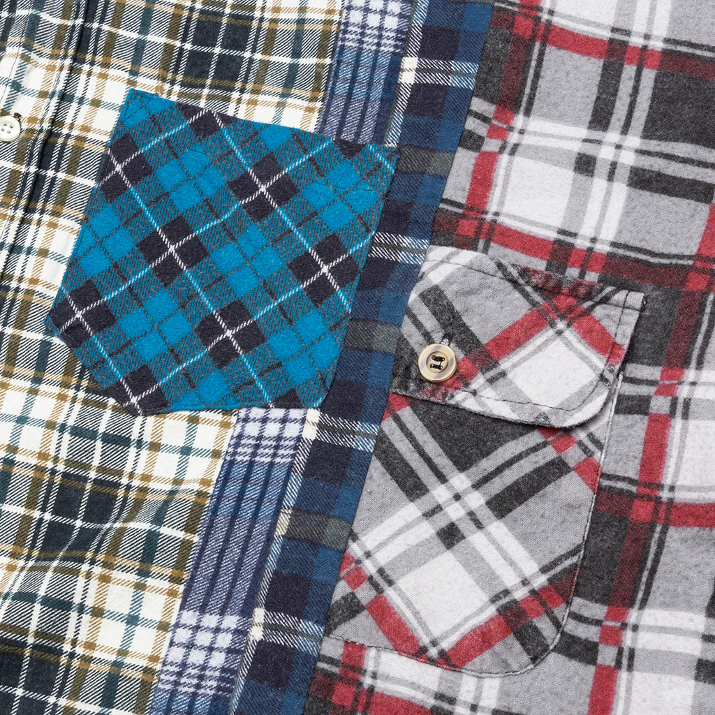 7 Cuts Wide Flannel Shirt - Cyan/Black