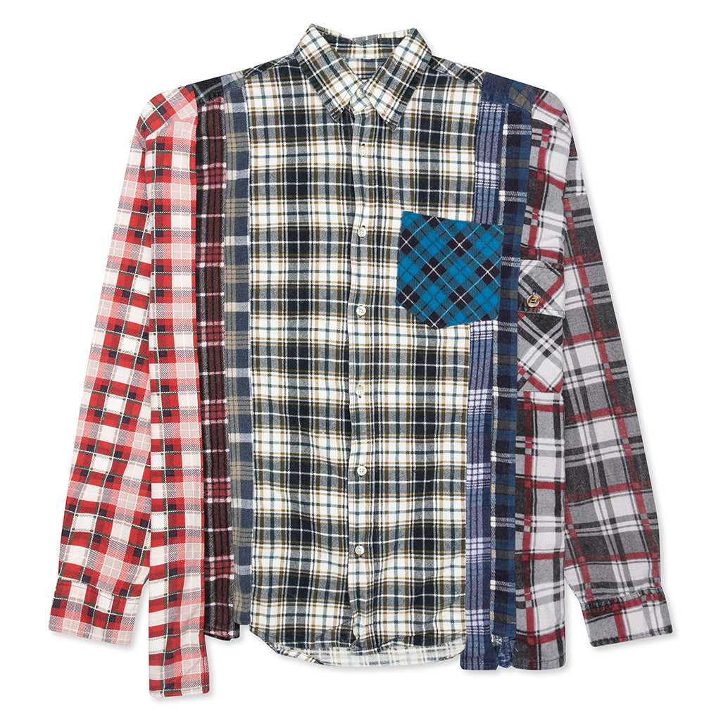 7 Cuts Wide Flannel Shirt - Cyan/Black