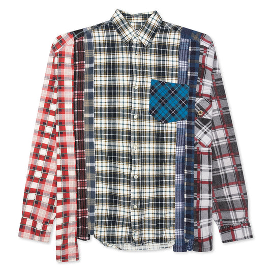 7 Cuts Wide Flannel Shirt - Cyan/Black