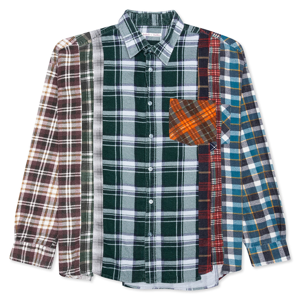 7 Cuts Wide Flannel Shirt - Orange/Grey