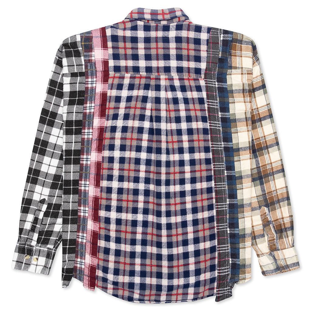 7 Cuts Wide Flannel Shirt - Stone/White