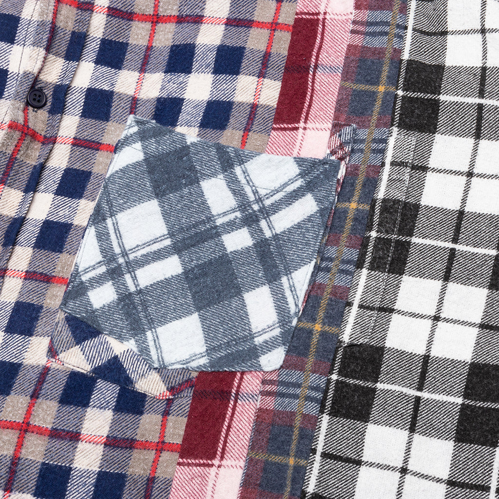 7 Cuts Wide Flannel Shirt - Stone/White