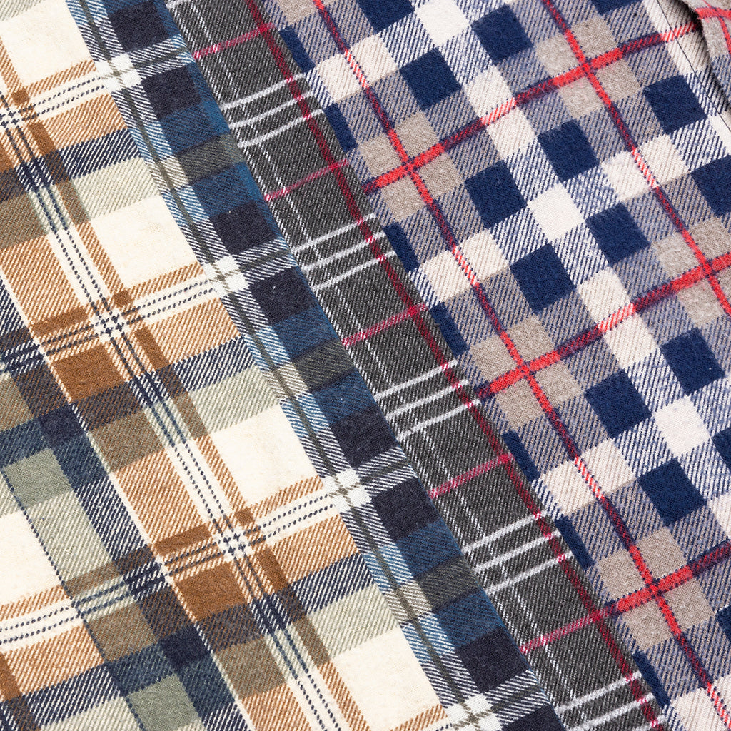 7 Cuts Wide Flannel Shirt - Stone/White