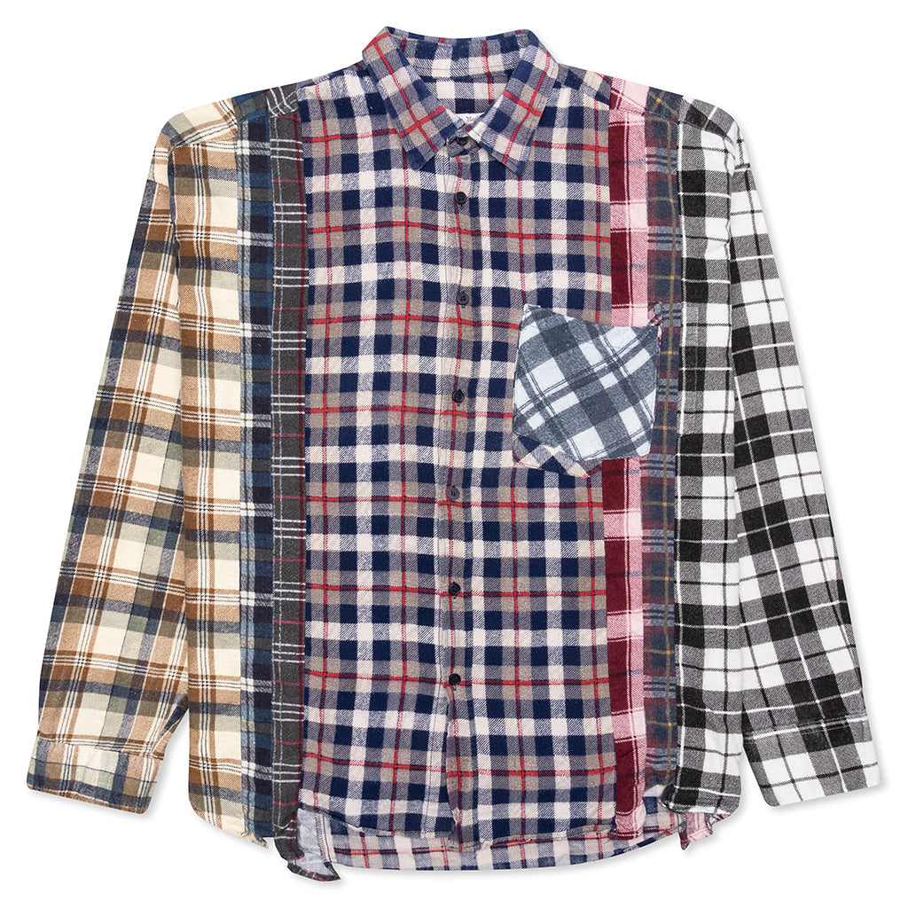 7 Cuts Wide Flannel Shirt - Stone/White