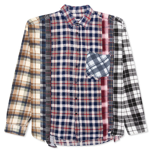 7 Cuts Wide Flannel Shirt - Stone/White