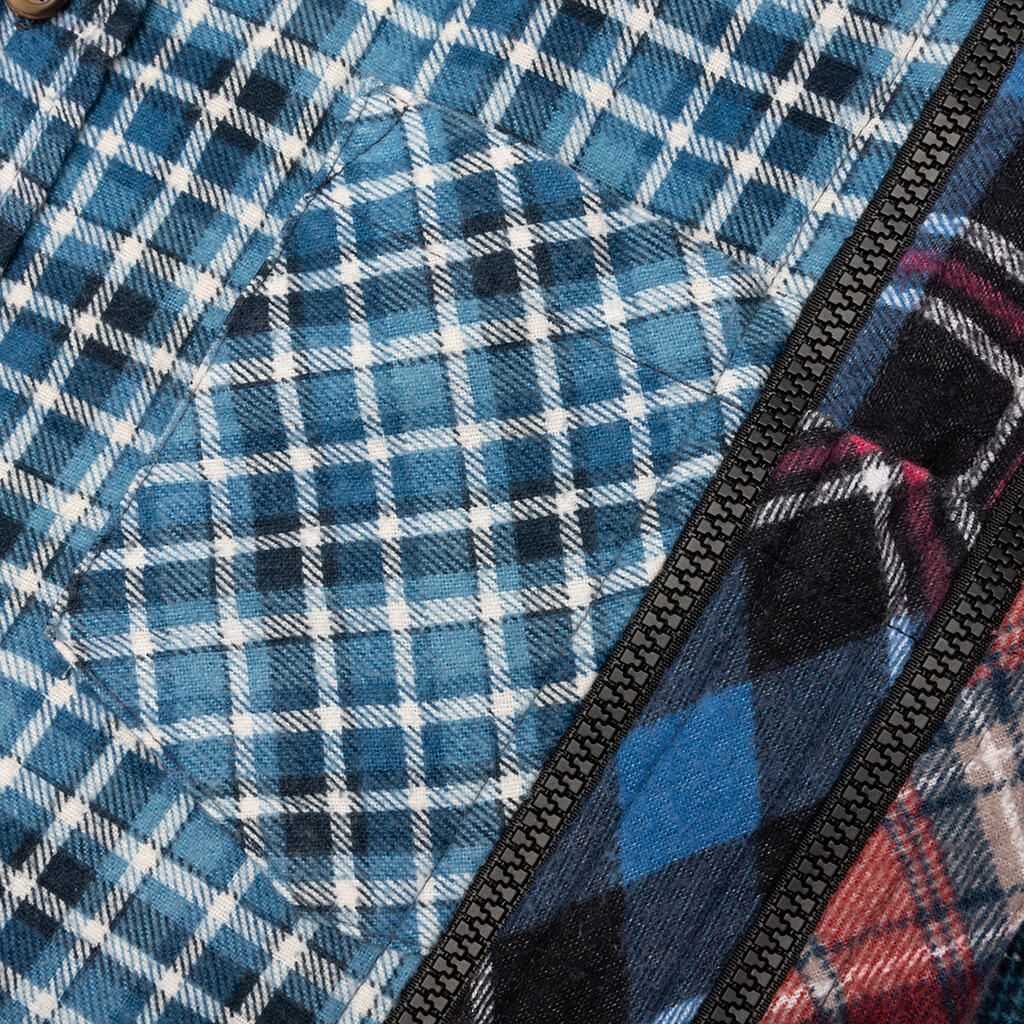 7 Cuts Zipped Wide Flannel Shirt - Blue/White