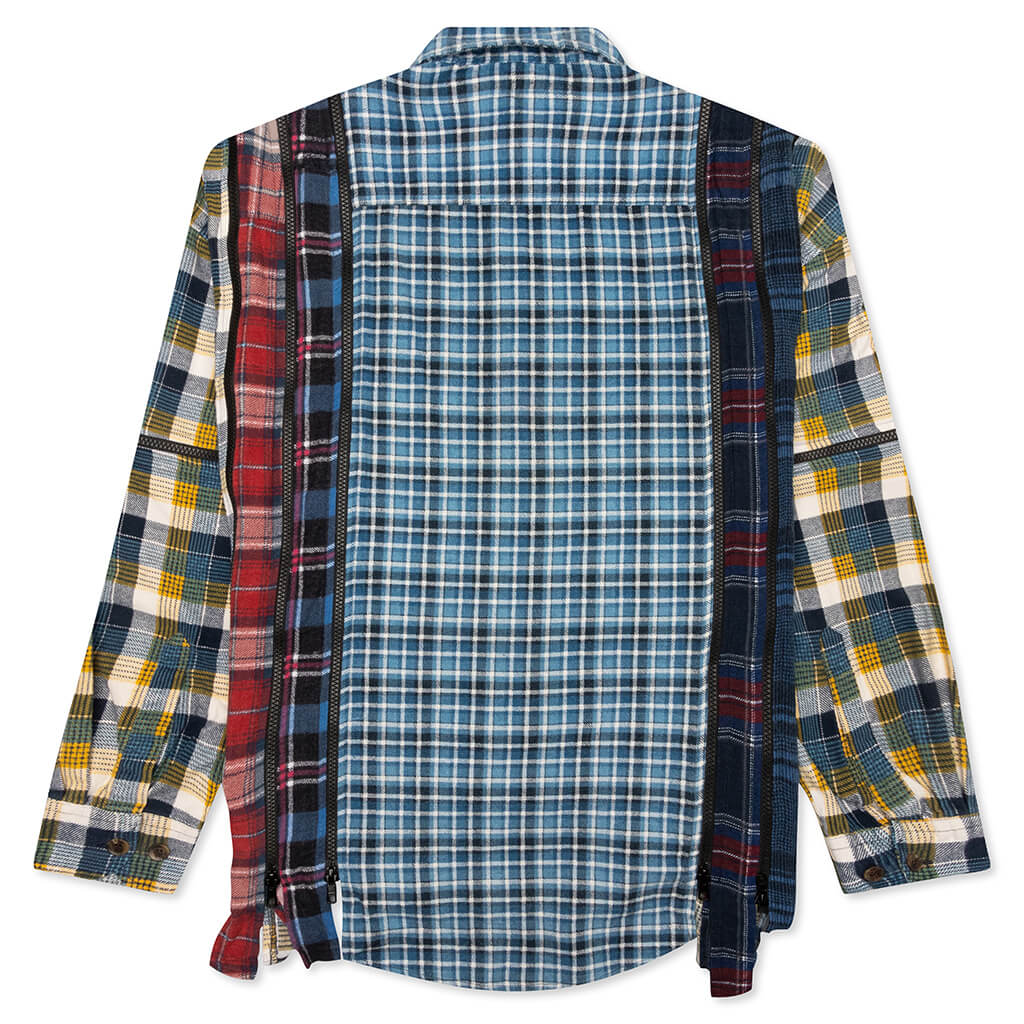 7 Cuts Zipped Wide Flannel Shirt - Blue/White