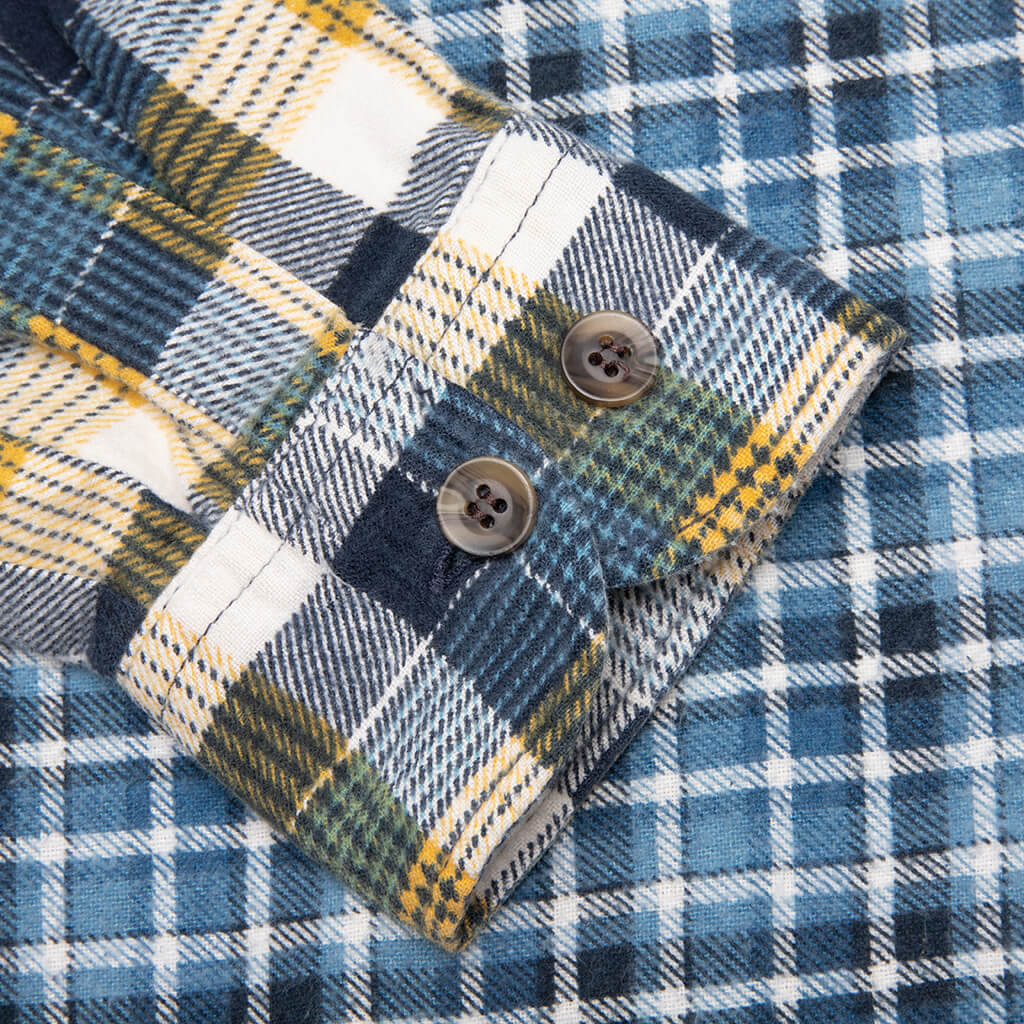 7 Cuts Zipped Wide Flannel Shirt - Blue/White