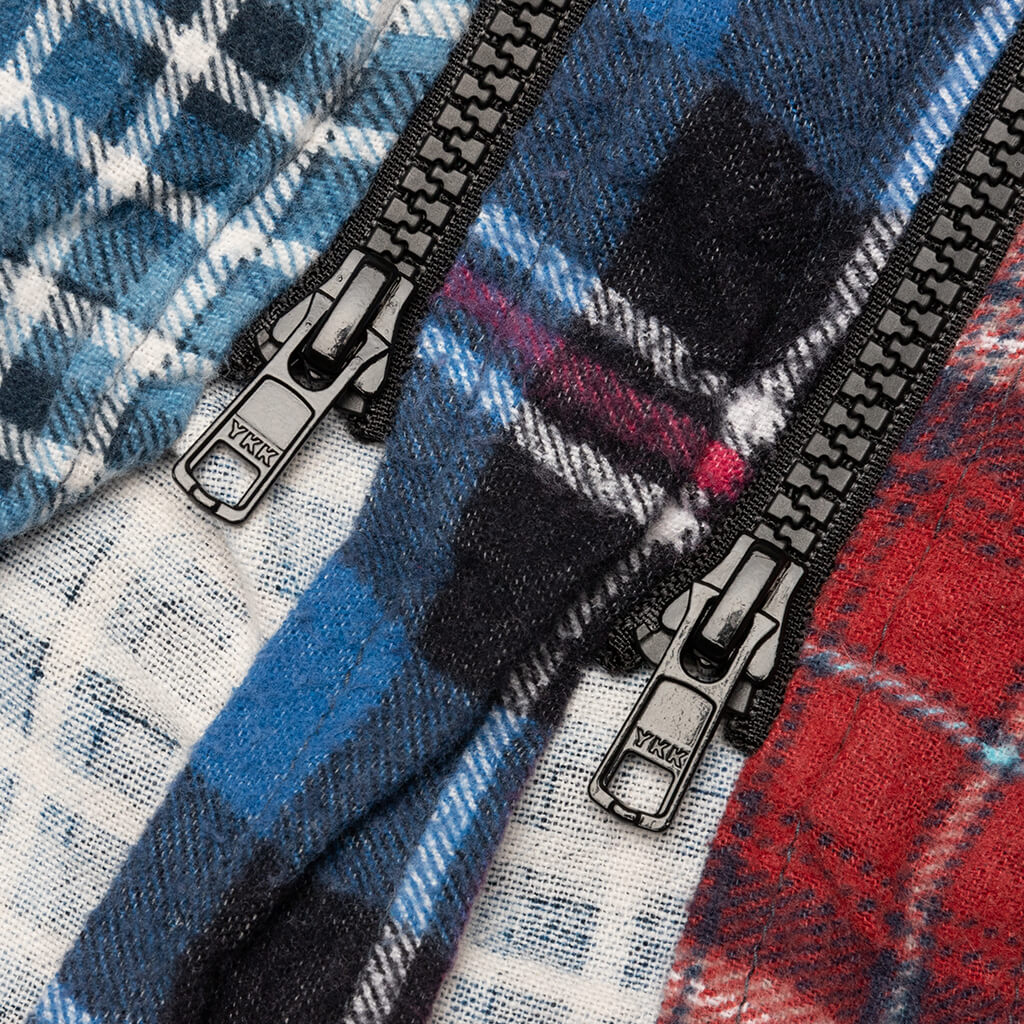 7 Cuts Zipped Wide Flannel Shirt - Blue/White