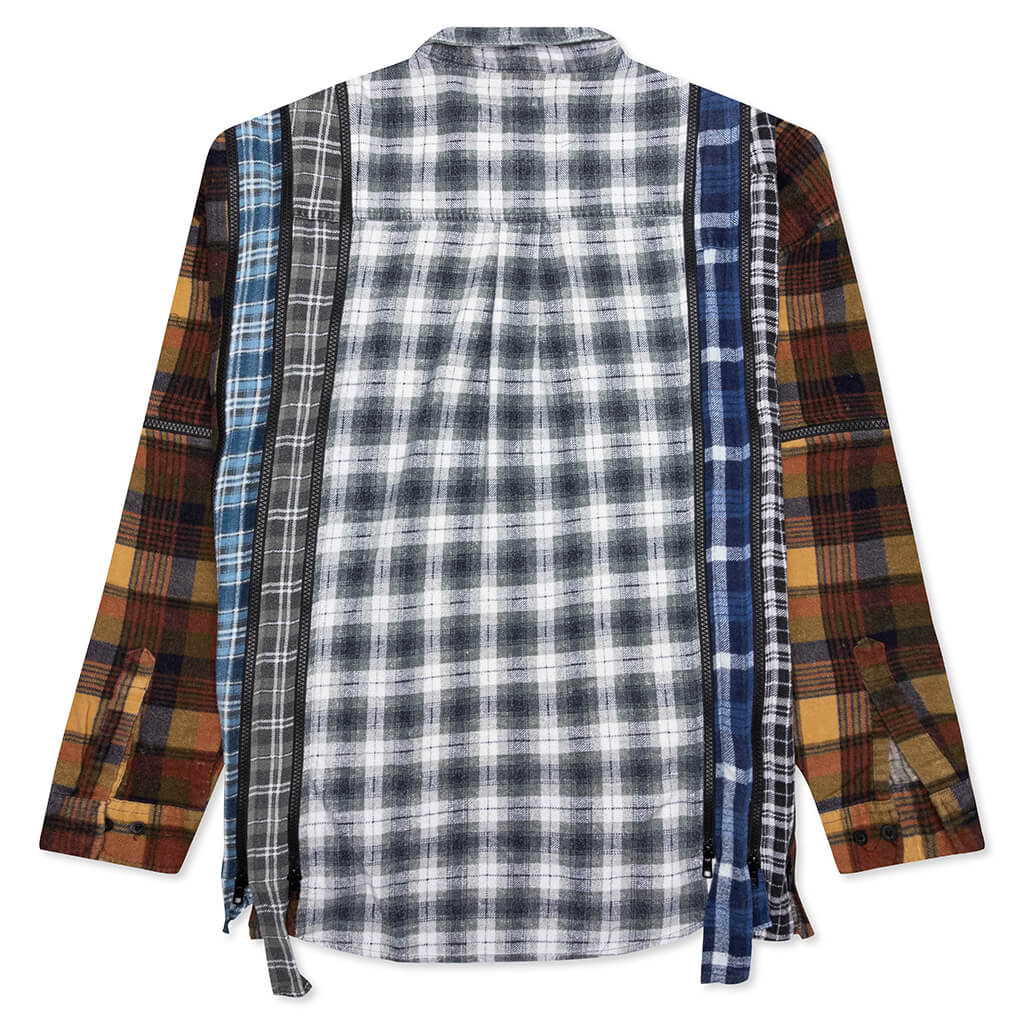 7 Cuts Zipped Wide Flannel Shirt - Faded Olive/White