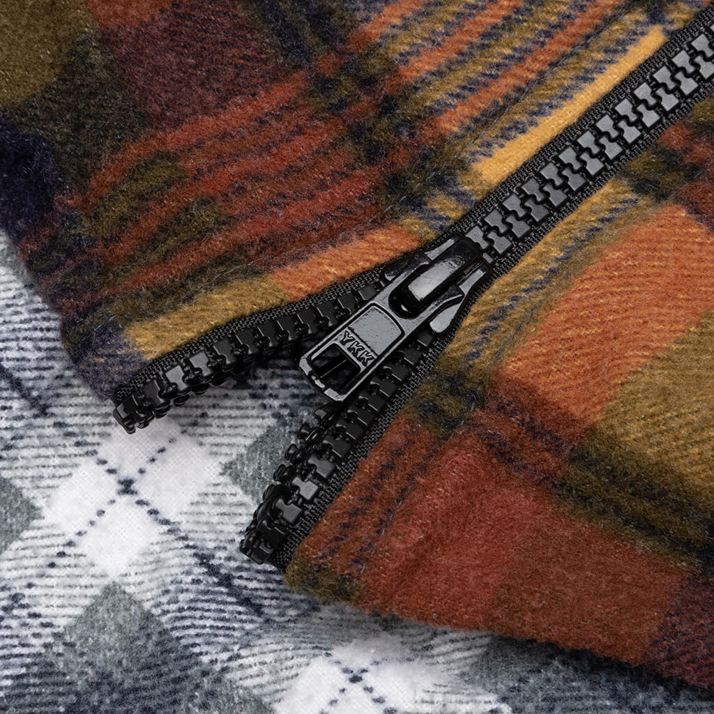 7 Cuts Zipped Wide Flannel Shirt - Faded Olive/White