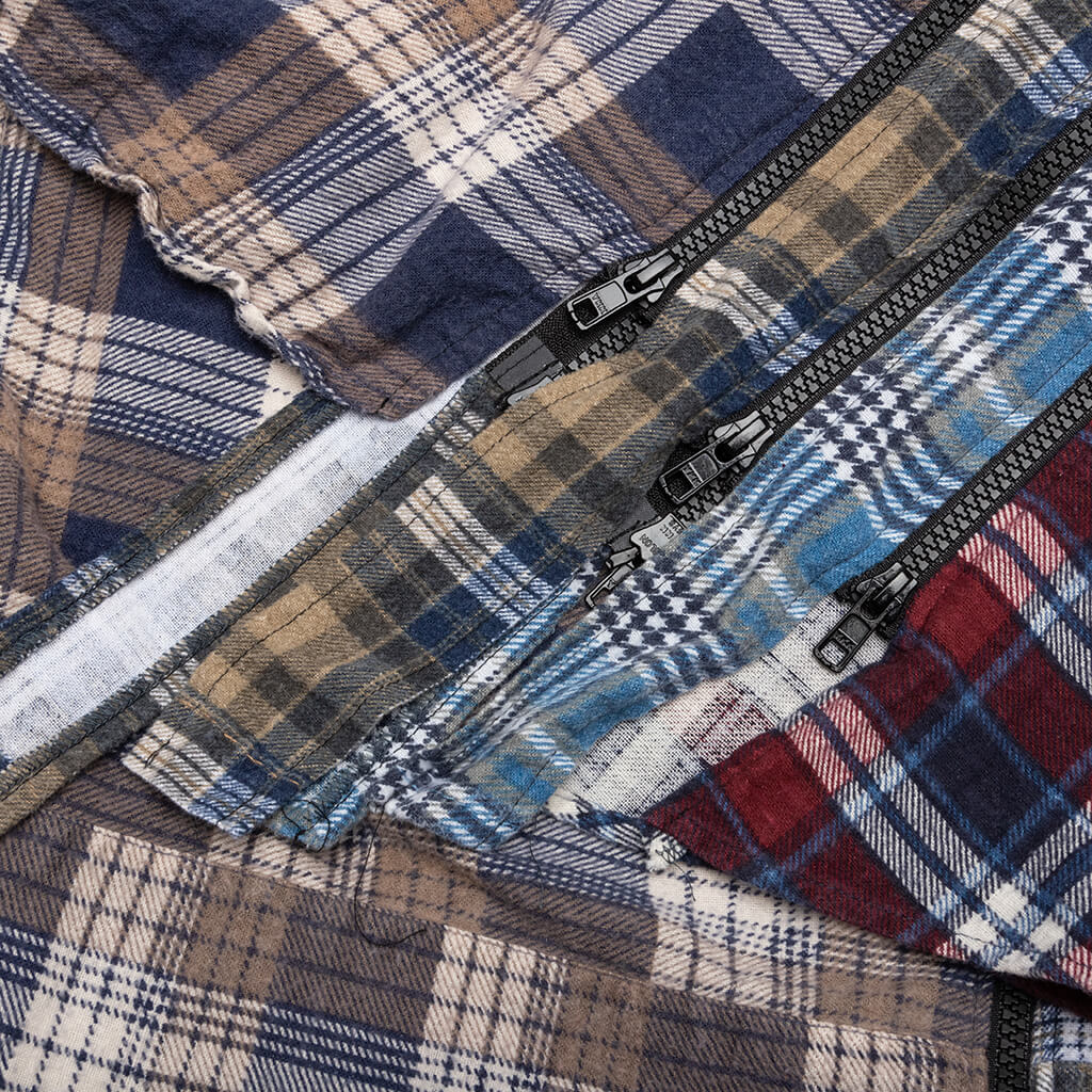 7 Cuts Zipped Wide Shirt - Blue/Tan