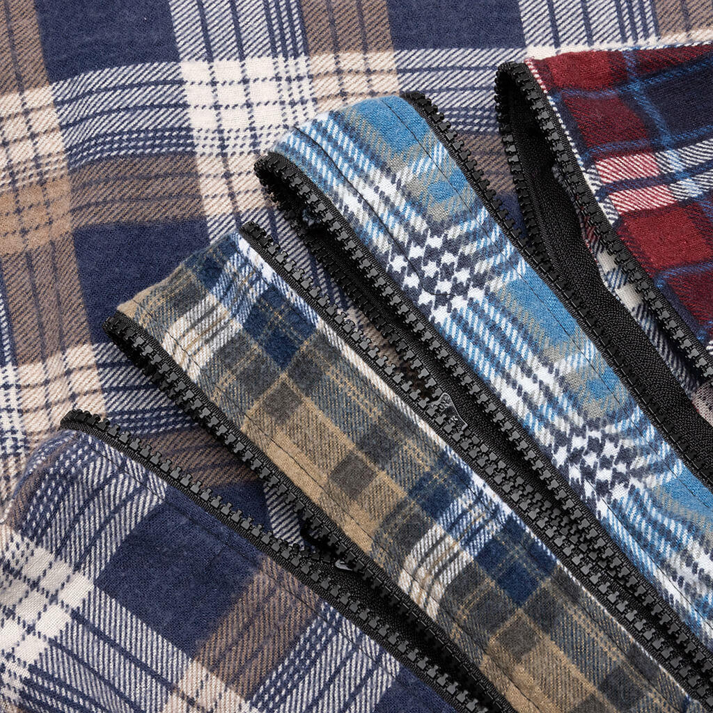 7 Cuts Zipped Wide Shirt - Blue/Tan