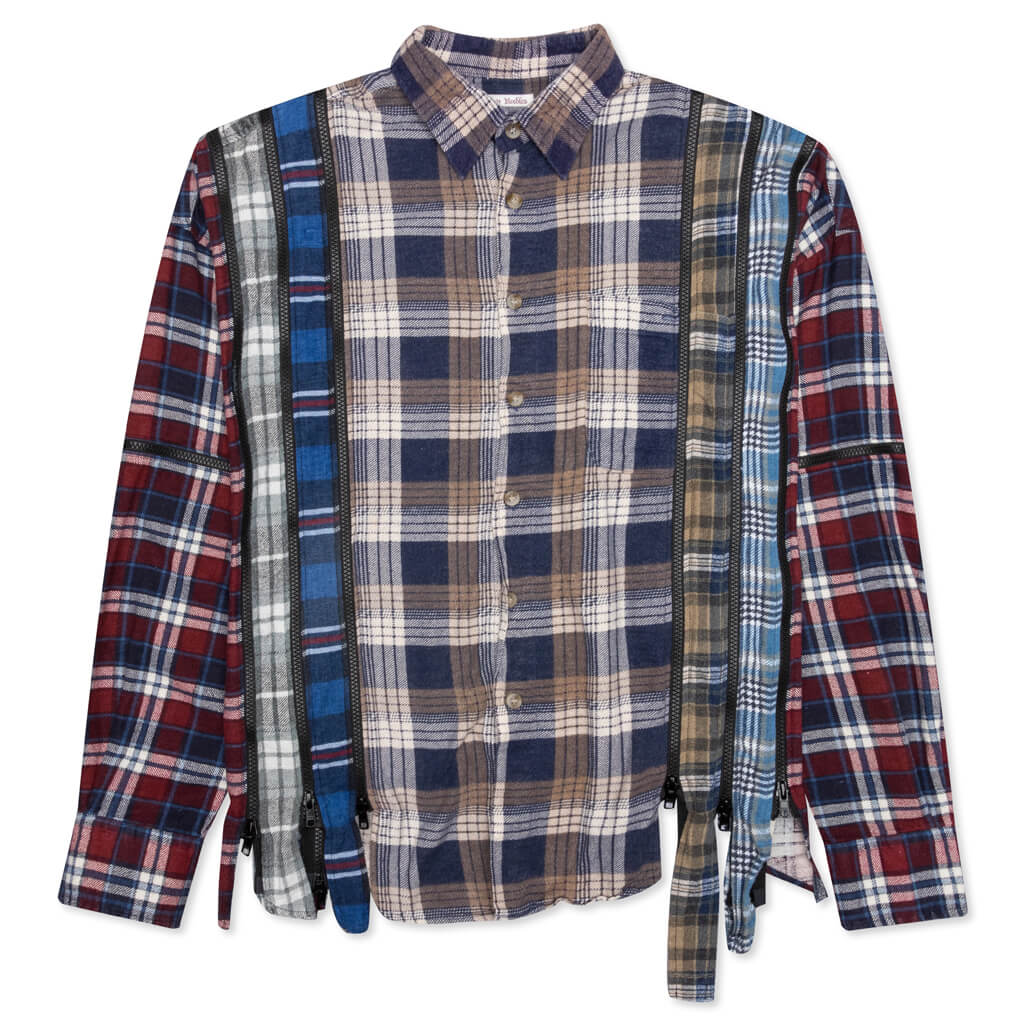 7 Cuts Zipped Wide Shirt - Blue/Tan