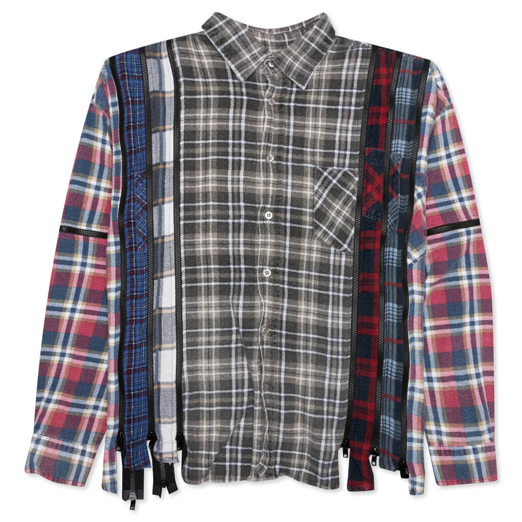 7 Cuts Zipped Wide Shirt - Cement/White