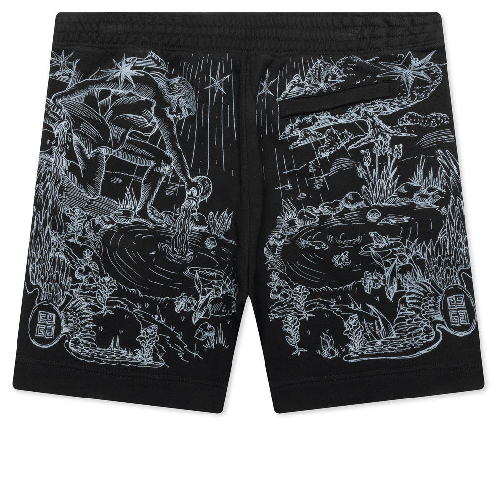 Wolf Print Board Shorts - Black