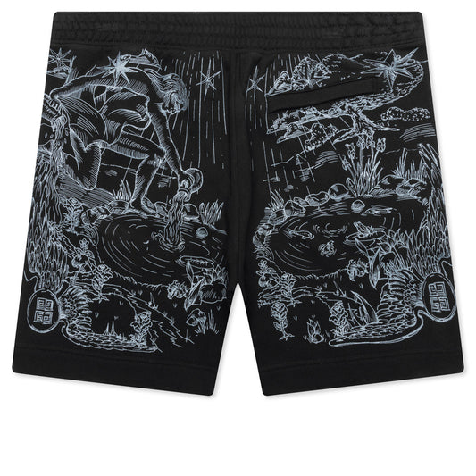 Wolf Print Board Shorts - Black
