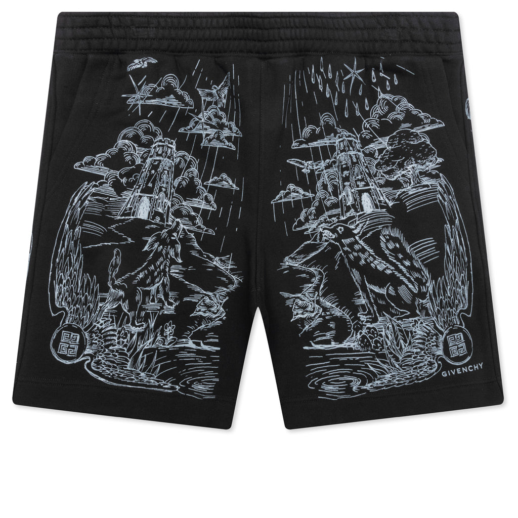 Wolf Print Board Shorts - Black