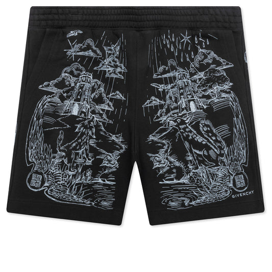 Wolf Print Board Shorts - Black