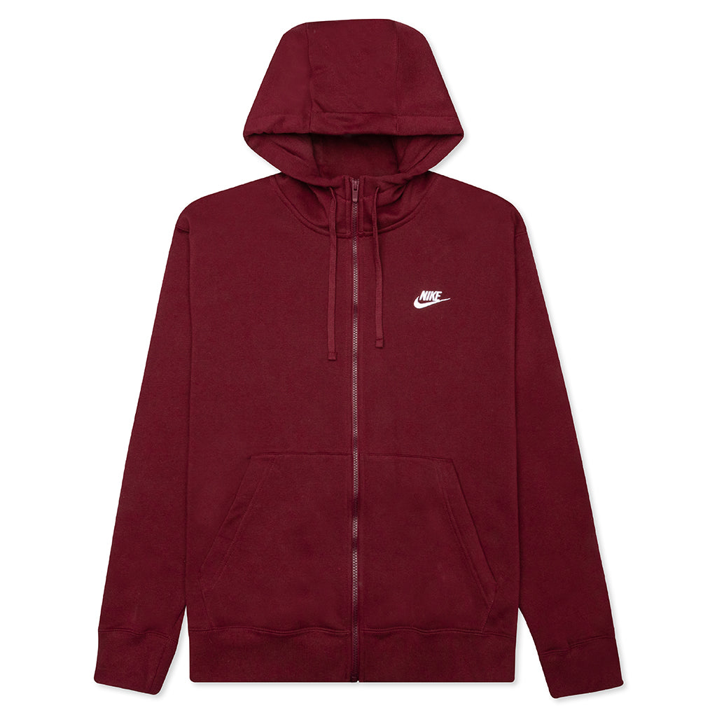 Sportswear Club Fleece Full-Zip Hoodie - Dark Beetroot/White
