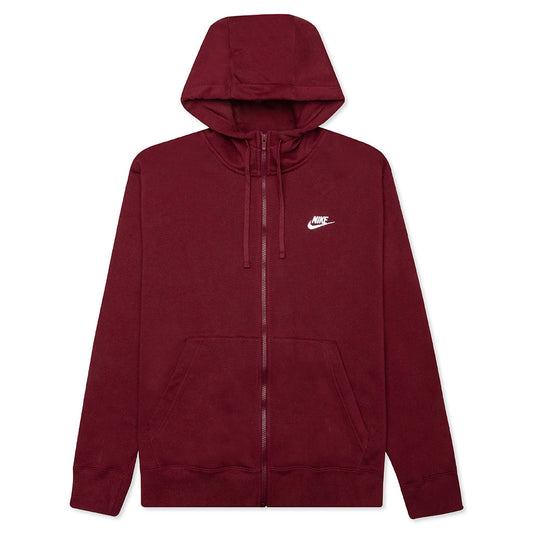 Sportswear Club Fleece Full-Zip Hoodie - Dark Beetroot/White