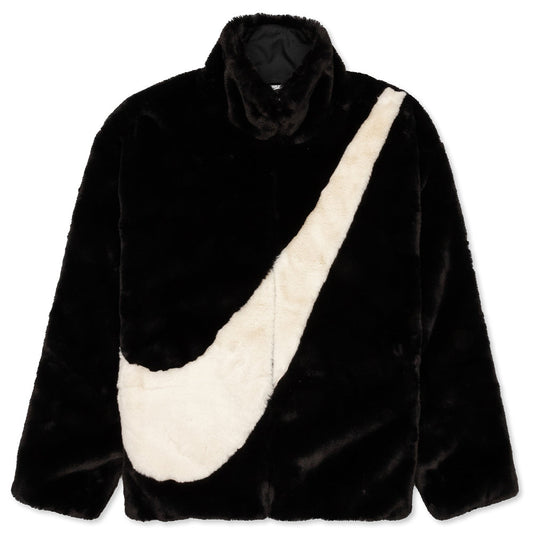 Women's Sportswear Faux Fur Jacket - Black/Fossil