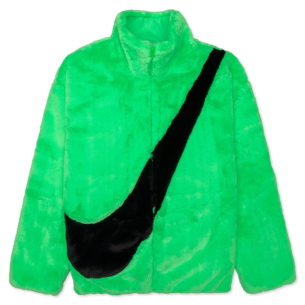 Women's Sportswear Faux Fur Jacket - Poison Green/Black